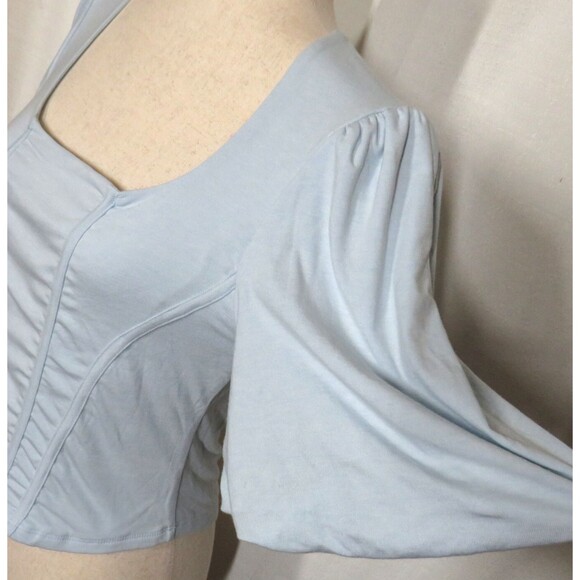 OGL Light Blue Soft Stretchy Corset Look Balloon Sleeve Top Size XL - Picture 9 of 10